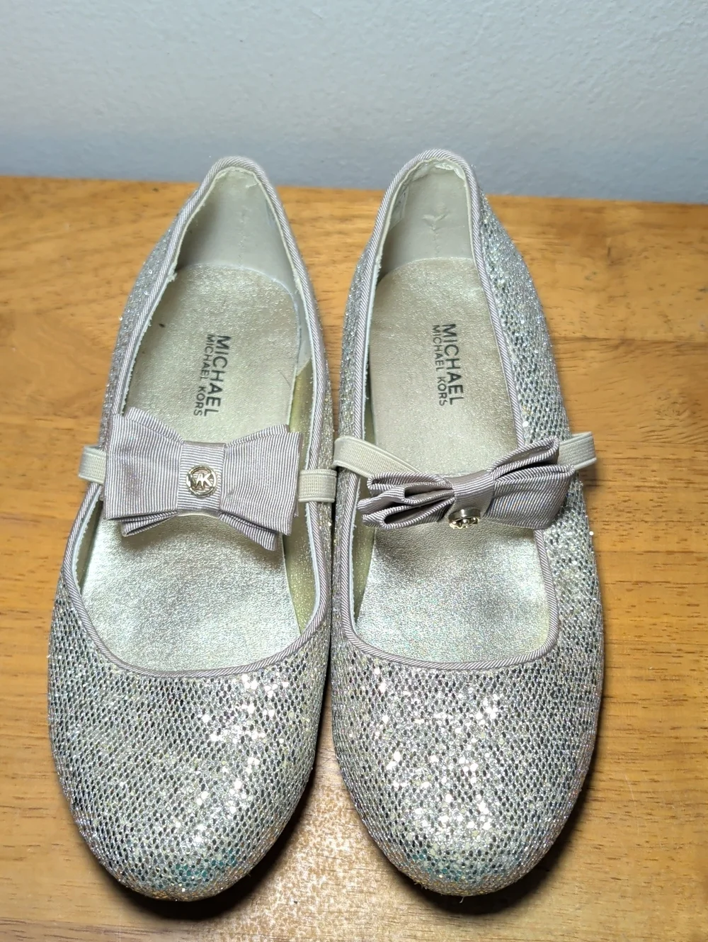 Michael Kors Girls' Big Rover Day Ballerina Flats Glittery Champagne Girl Size 3